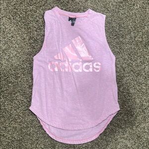 Adidas Pink Tank Top with Iridescent Logo and Dolphin Hem